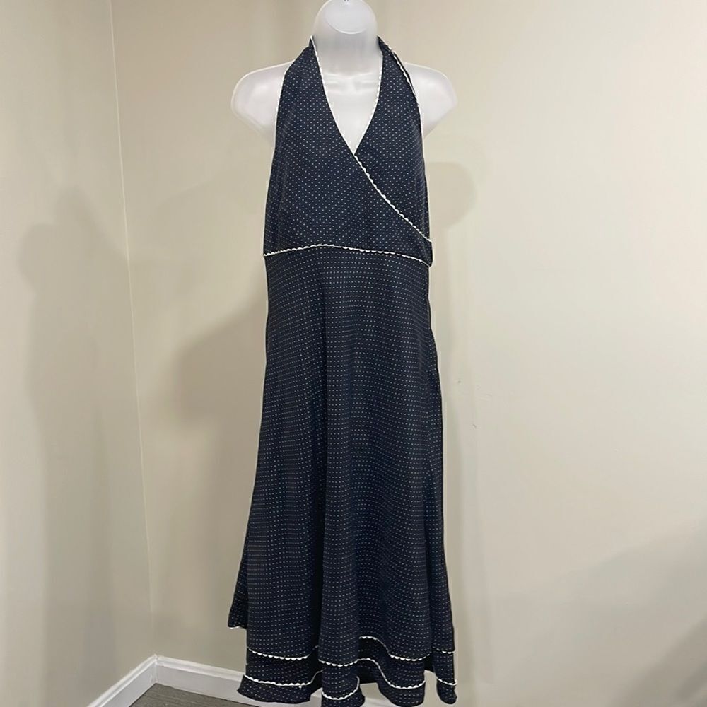 Due per Due Veste black halter dress with white polka dots. Size 14.  100% silk.